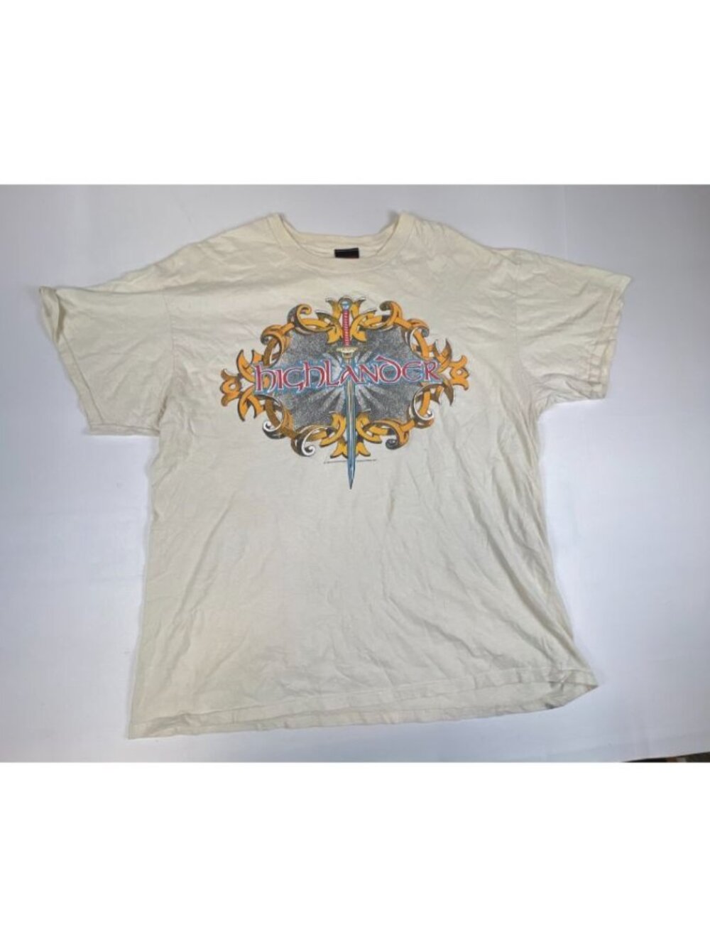 Vintage 1996 Highlander Made in USA T-Shirt Men XL Graphic Off-White Tee